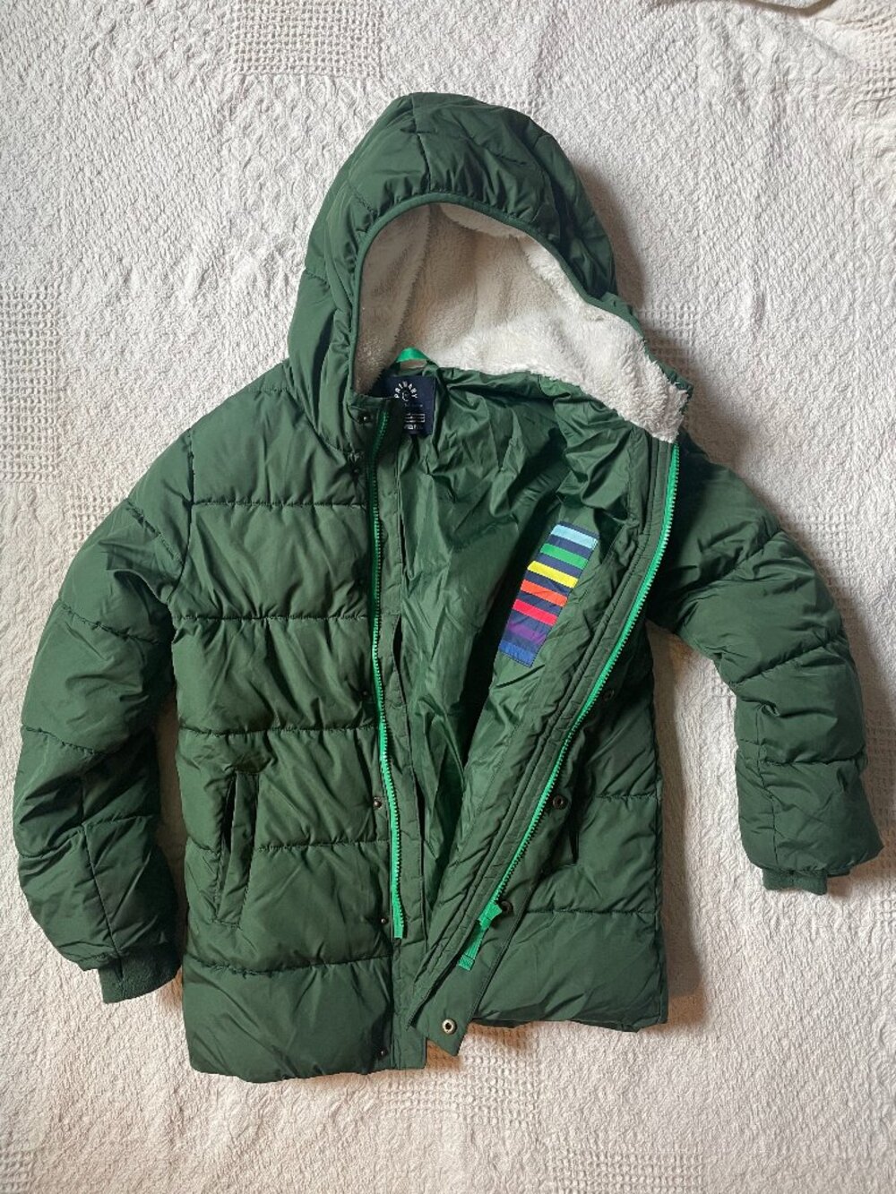 Primary kids parka puffer coat - green - size 10